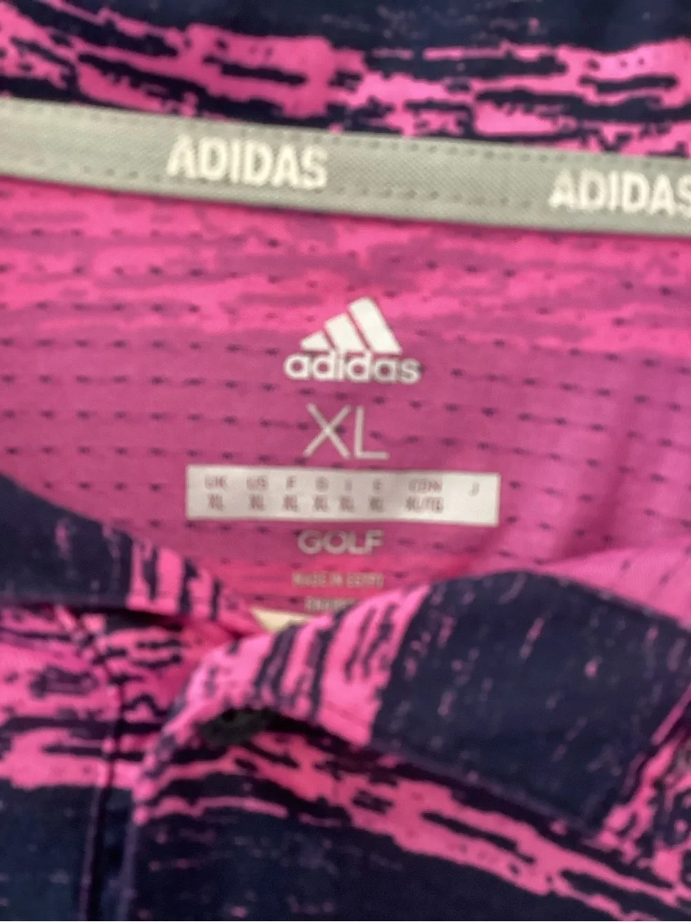 adidas Men's Pink and Navy Striped Polo Shirt XL Euc